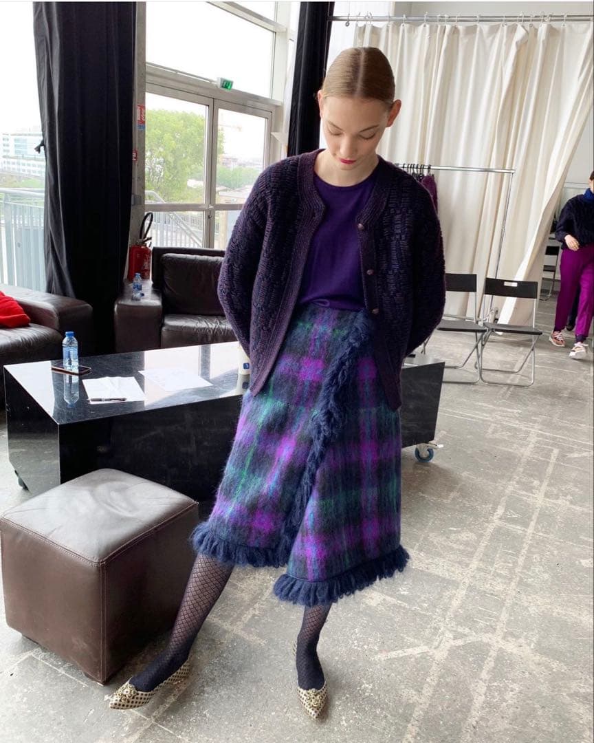 2019AW drawer ドゥロワー チェックフリンジラップスカート