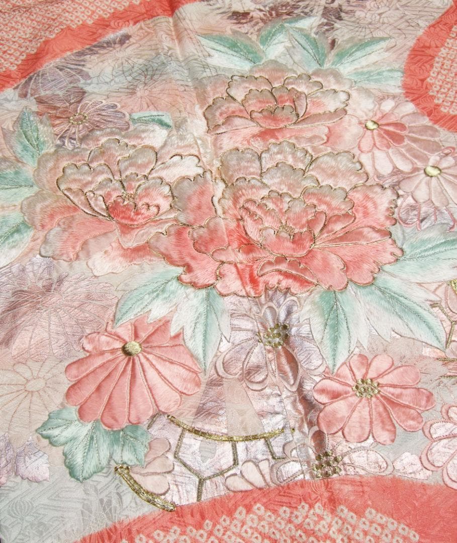 振袖フルセット　牡丹手刺繍と絞り染め　銀彩 やまと誂製　L7