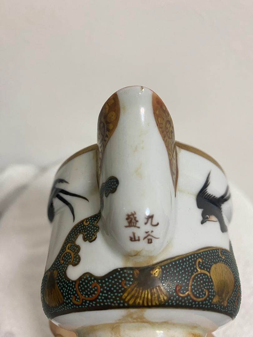 九谷焼 盛山作 錦襴手 急須 青粒金彩 骨董 古九谷