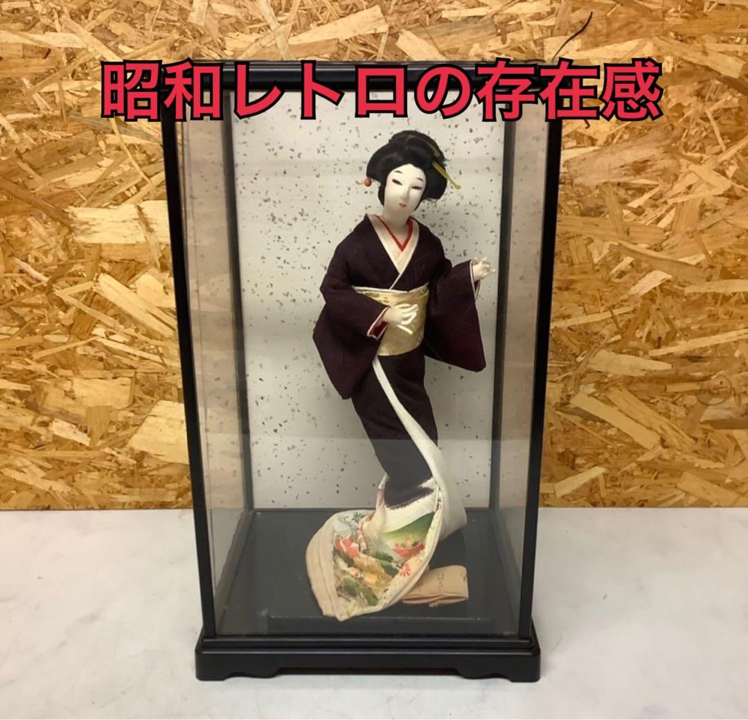 昭和レトロ 日本人形 ガラスケース入 和装飾 舞妓 置物 古民家 (P-66)