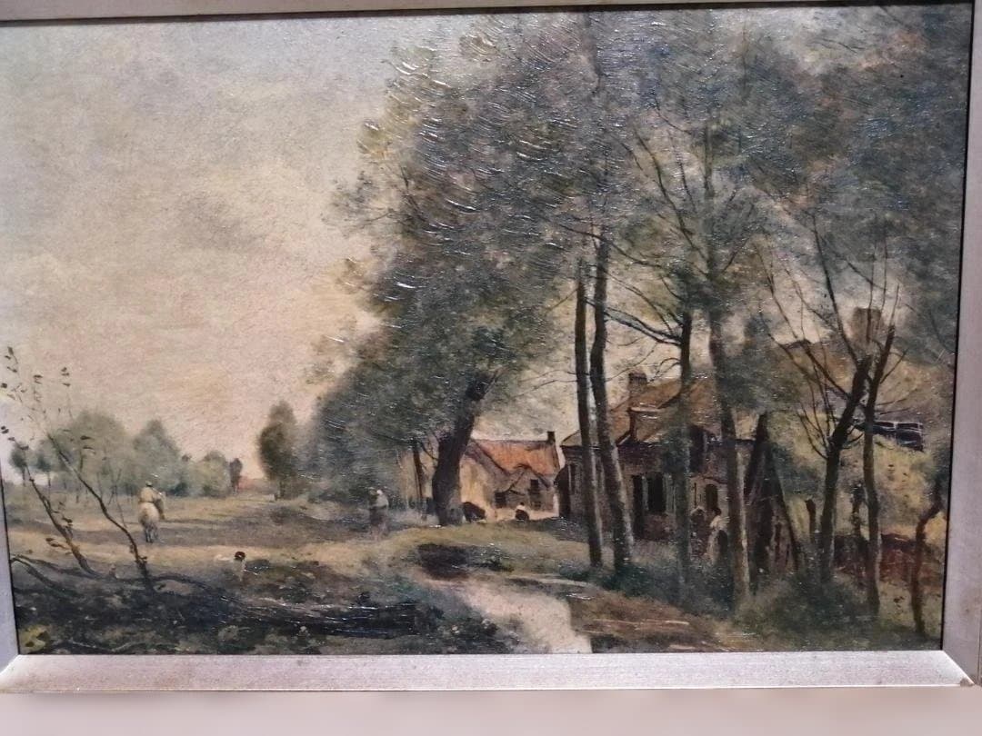 複製画　ヴィンテージ　「ジャン＝バティスト・カミーユ・コロー」風景画　額縁付き