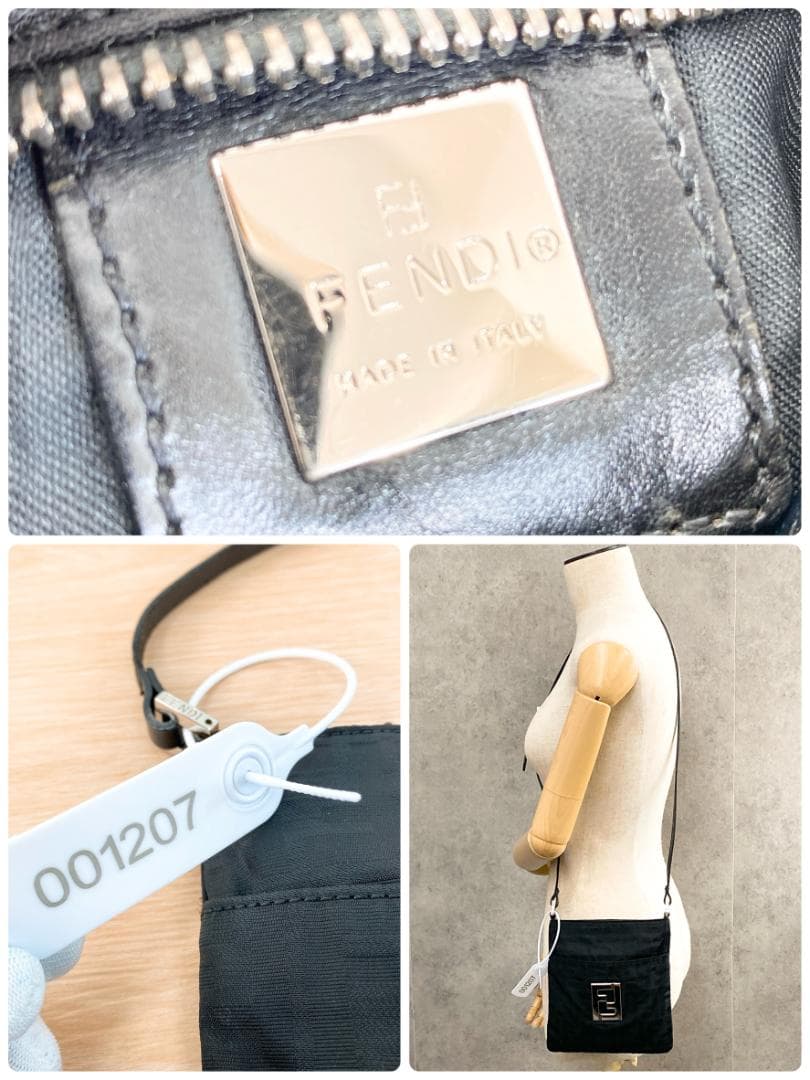 フェンディ ショルダーバッグ サコッシュ ロゴプレート ズッカ柄 ブラック 黒