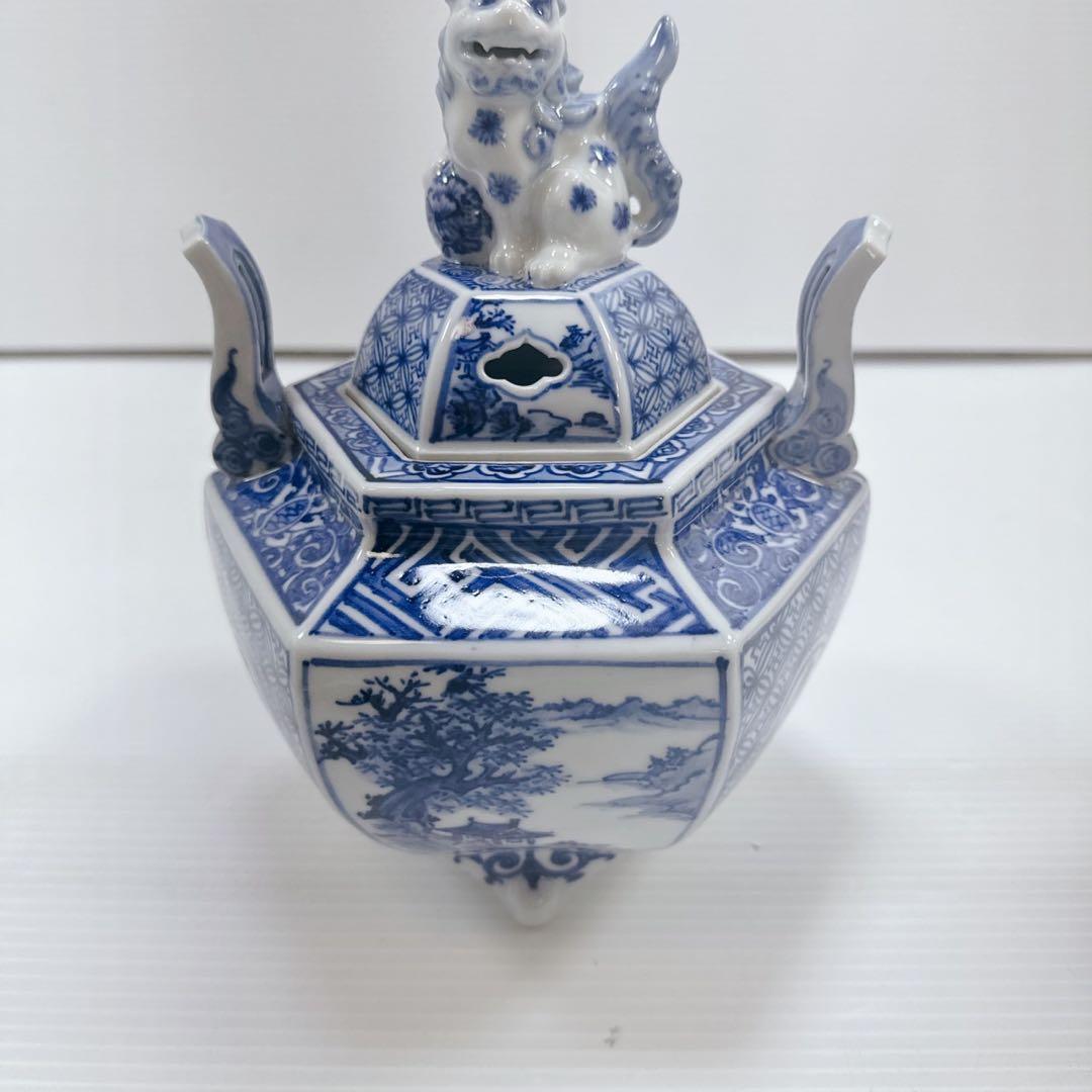 k553 九谷　香炉　三つ足　九谷焼 シーサー