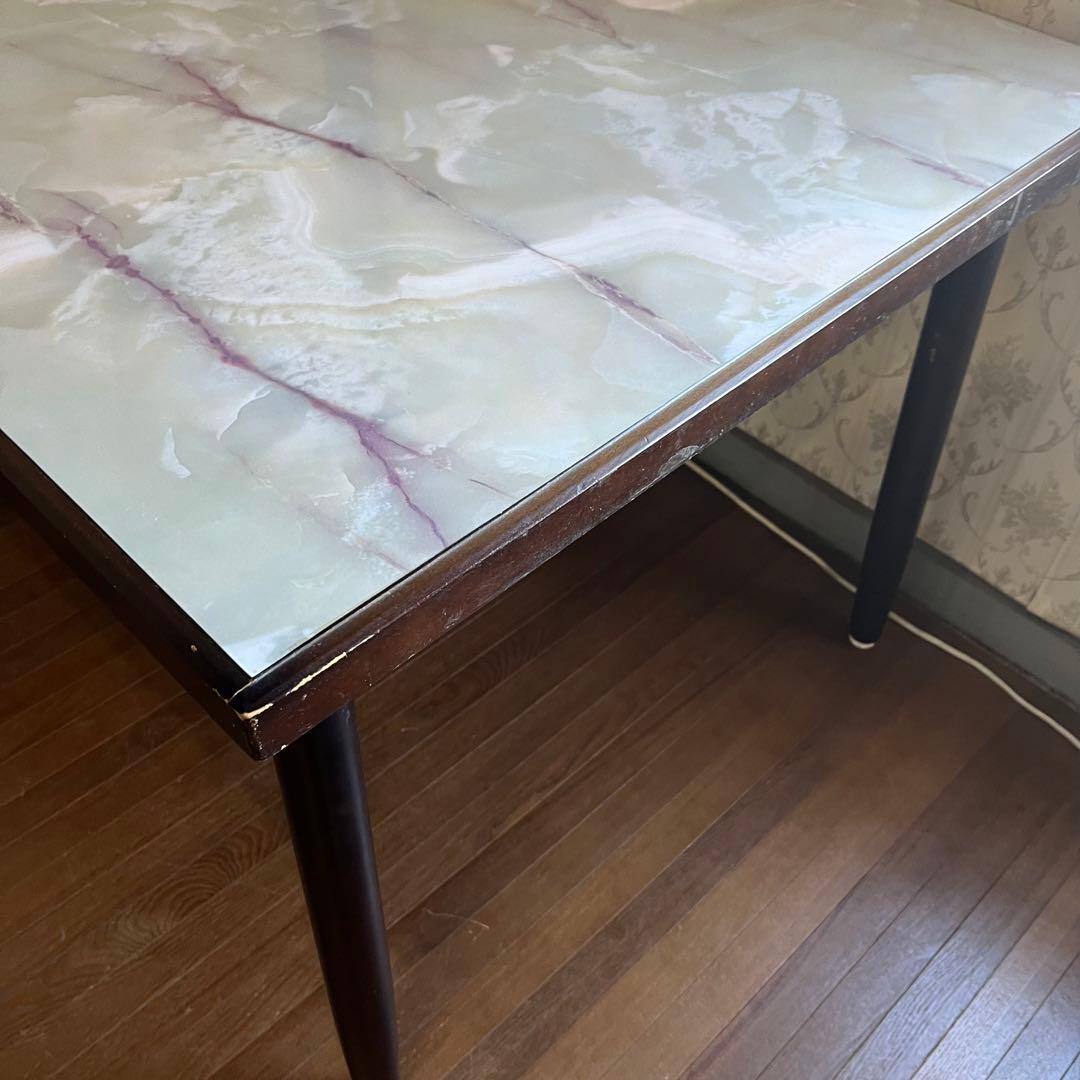 【アンティーク】昭和レトロ 木製 大理石柄 天板 ダイニングテーブル 古家具