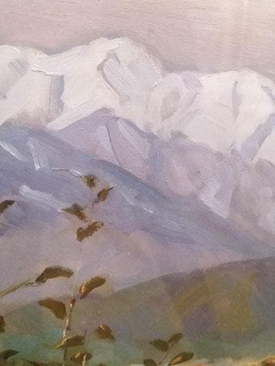 真作油絵　服部保　あずみ野　10号サイズ油絵　サイン裏表あり　額付き