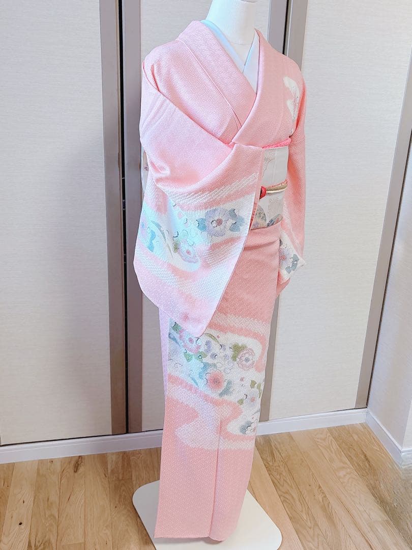 20日まで　訪問着　フルセット　辻が花　裄66 卒業式入学式M L 袋帯　ピンク