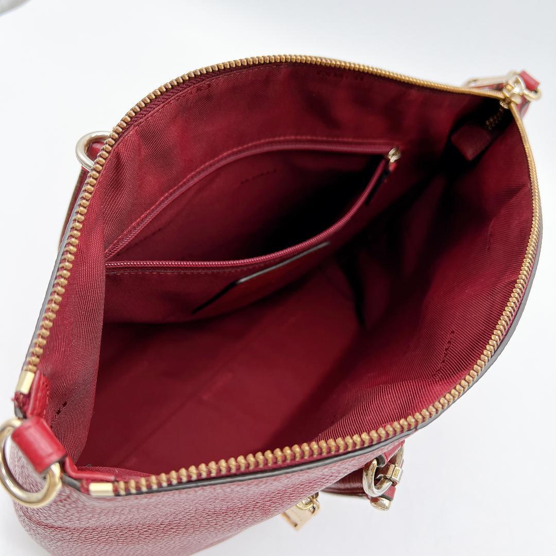 極美品 COACH 2wayバッグ レザー 斜め掛け レッド系 f214