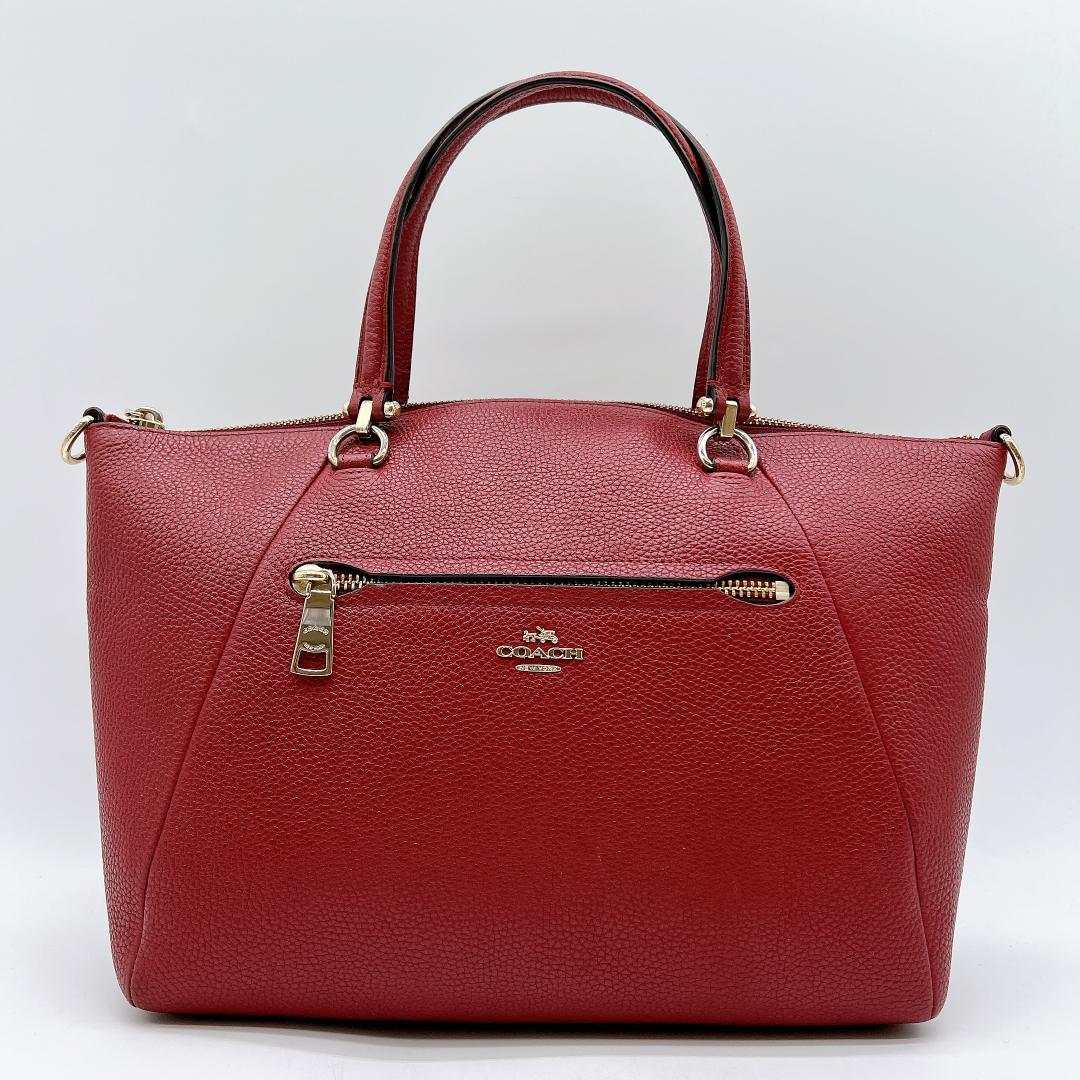 極美品 COACH 2wayバッグ レザー 斜め掛け レッド系 f214