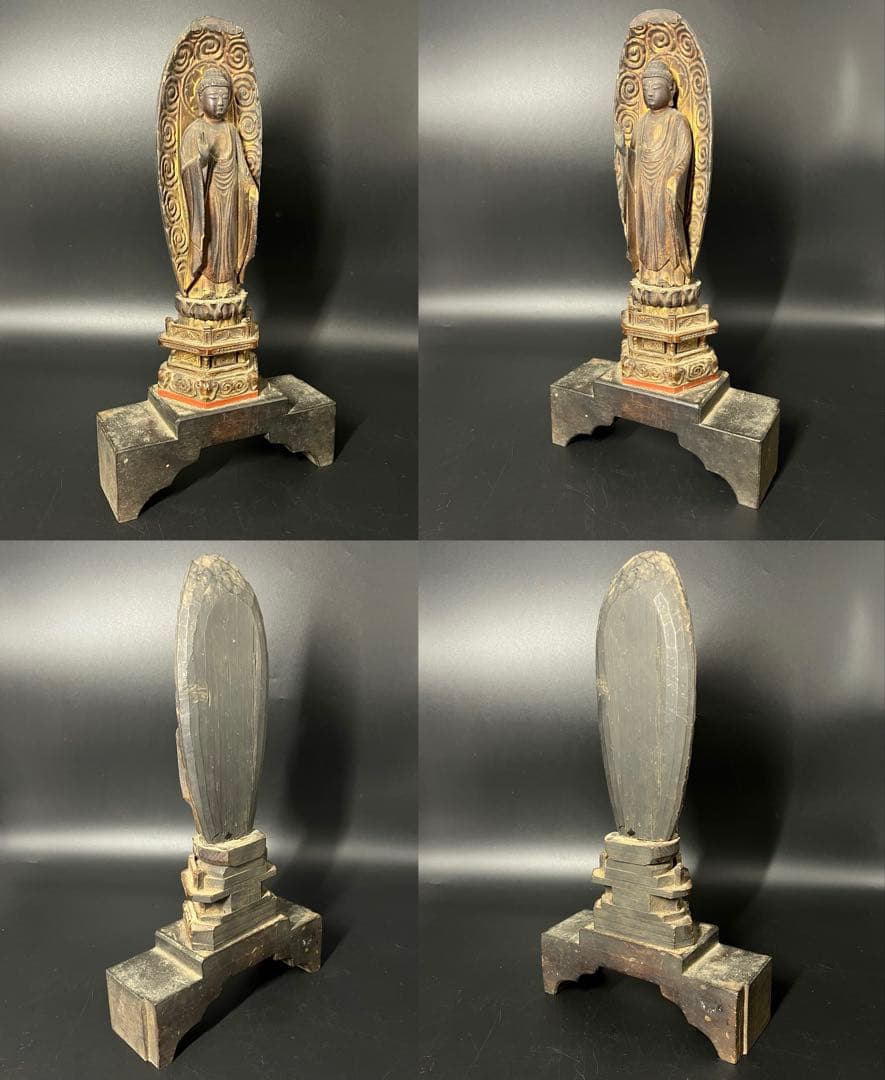 江戸時代後期 木彫 阿弥陀如来立像 仏像 舟形光背 古仏 仏教美術◎ 古美術庵々