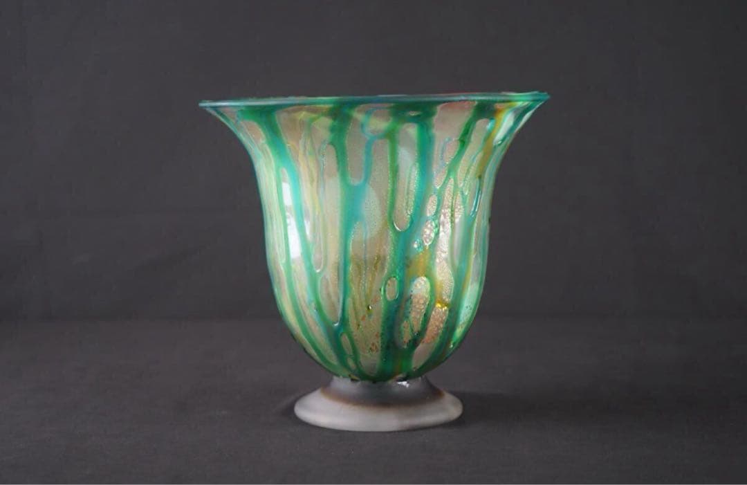 人気硝子工芸作家 石井康治 作 手吹き硝子 金彩 大鉢 保証品 美品