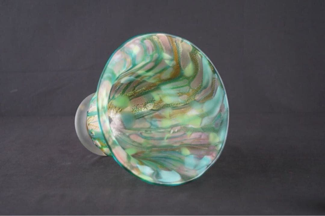 人気硝子工芸作家 石井康治 作 手吹き硝子 金彩 大鉢 保証品 美品
