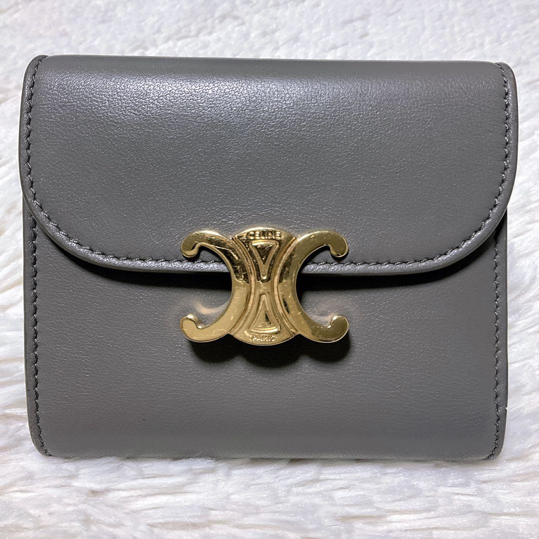 ♡正規品♡セリーヌ 三つ折り財布 トリオンフ スモールウォレット レザー グレー