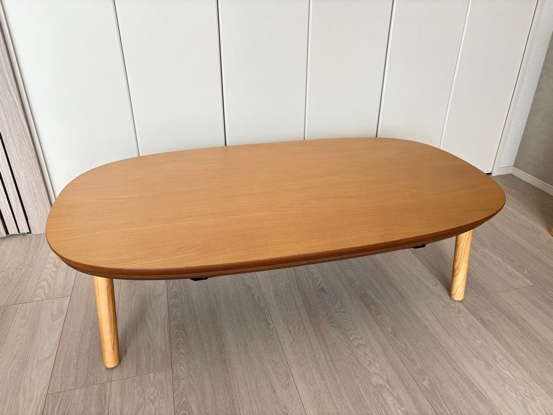 木製 楕円形 こたつ チェック柄布団付き