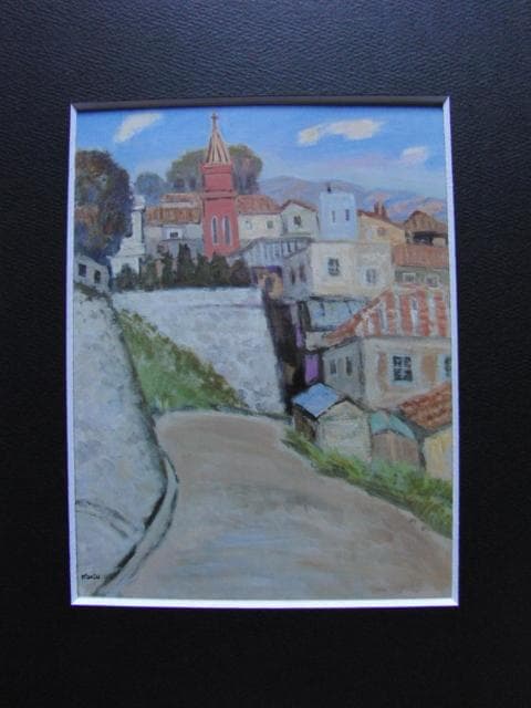 柏原覚太郎、教会のある風景、希少な画集より、新品高級額・額装付