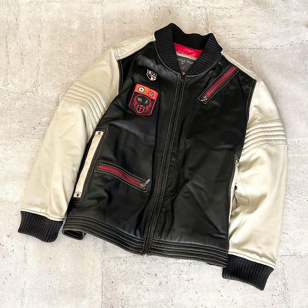 G-stage ライダースジャケット 革ジャン 羊革 ワッペン【L】