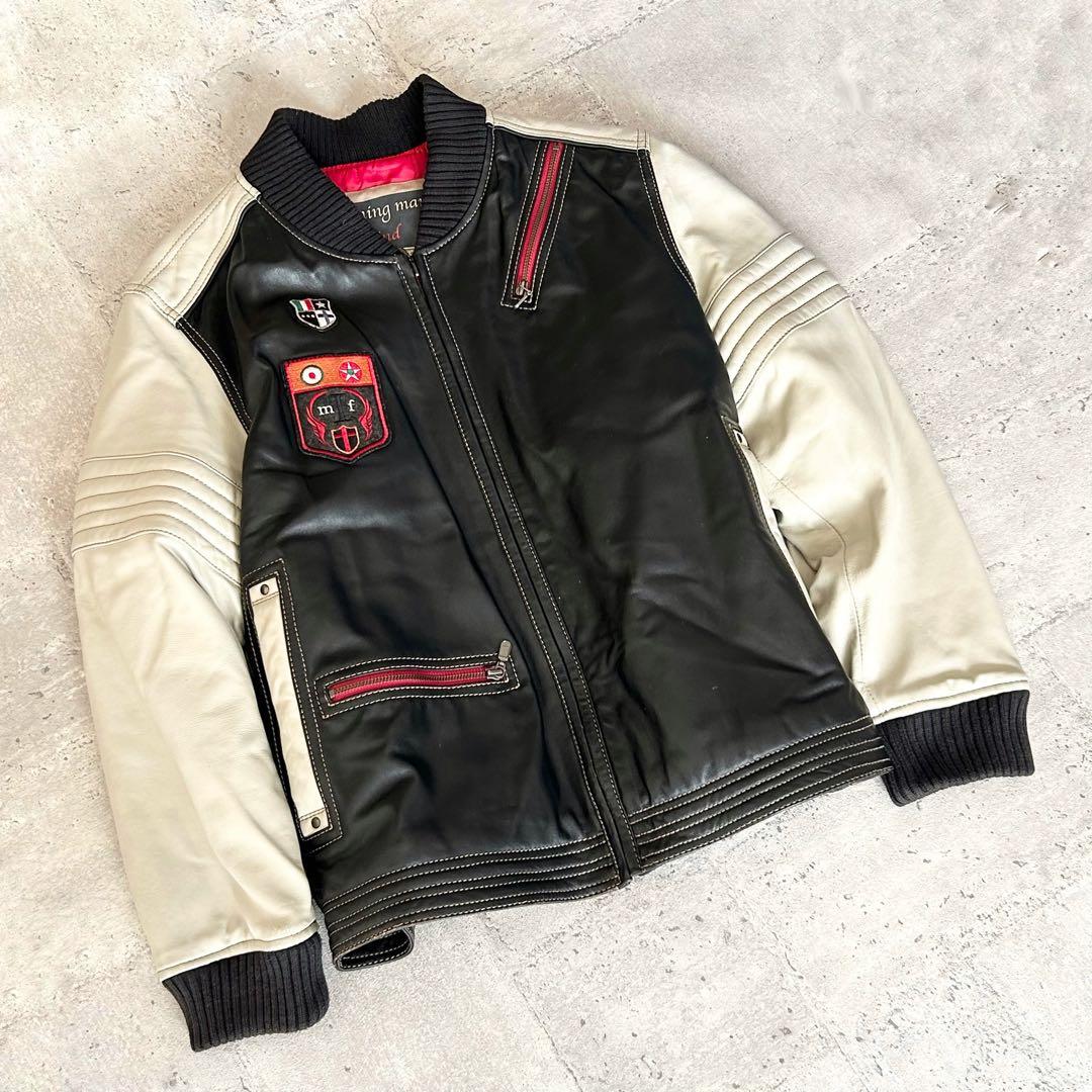 G-stage ライダースジャケット 革ジャン 羊革 ワッペン【L】