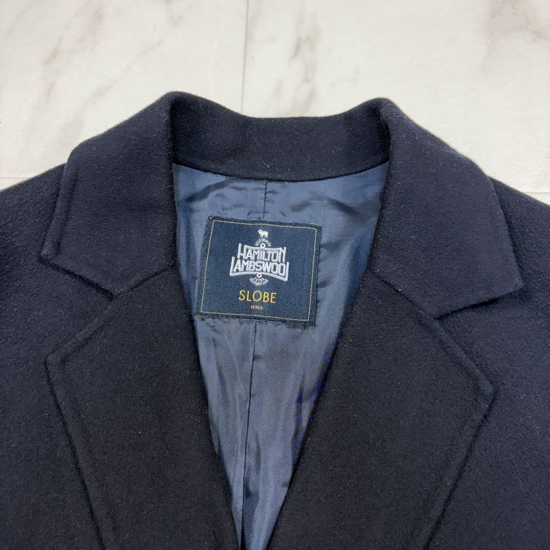 スローブイエナ　ハミルトン　ダブルフェイス　ウールチェスターコート　紺　Free