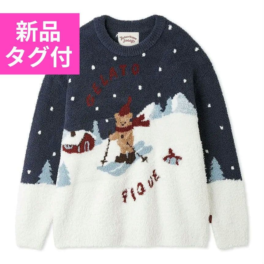 新品 ジェラートピケ【HOLIDAY】スキーベアジャガードプルオーバー　ネイビー