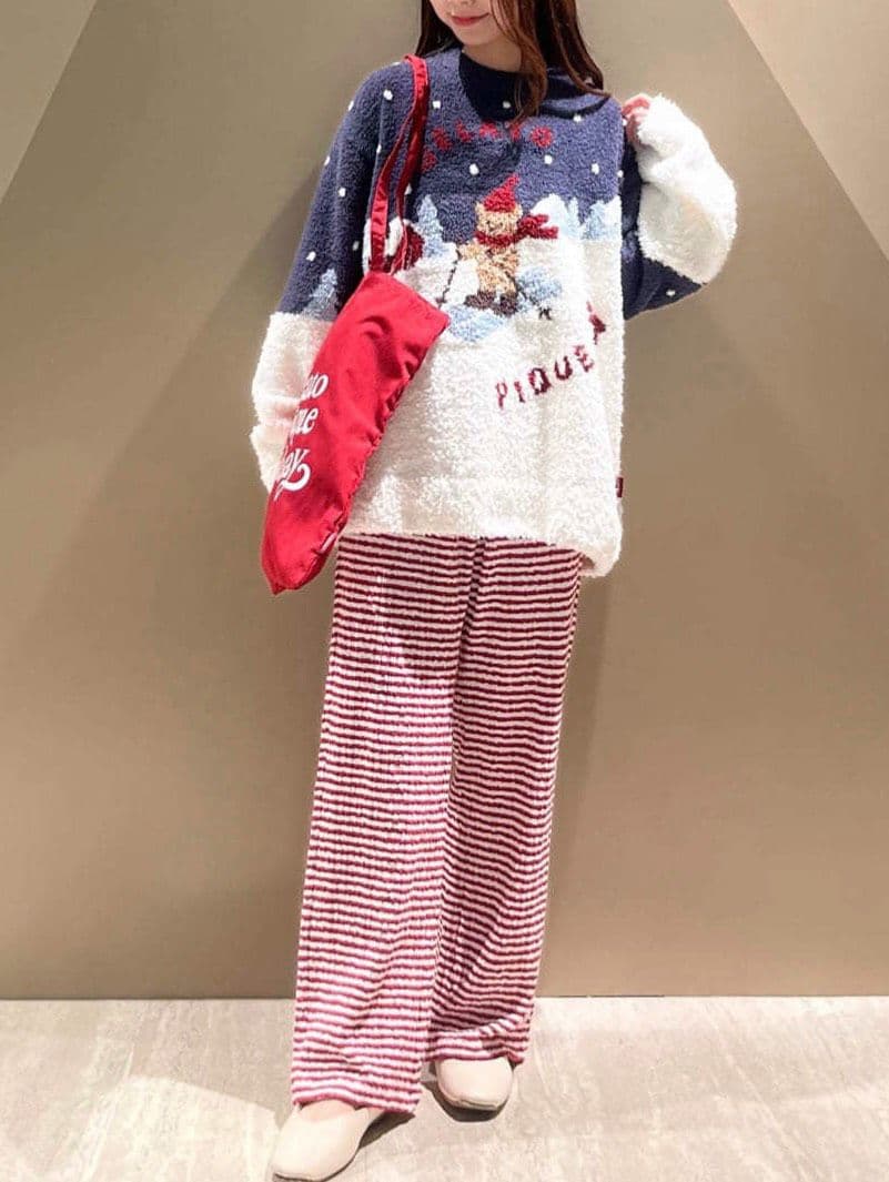 新品 ジェラートピケ【HOLIDAY】スキーベアジャガードプルオーバー　ネイビー