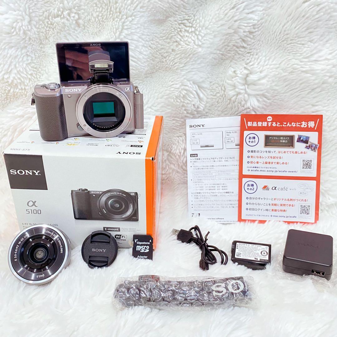 【美品】SONY α5100 ミラーレス一眼 シルバー 16-50mm 付属品有