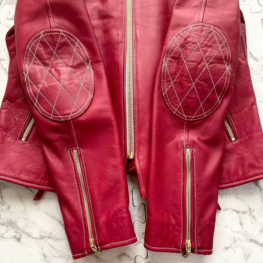極美品✨UNION JAP シングルライダースジャケット ラムレザー 赤 L