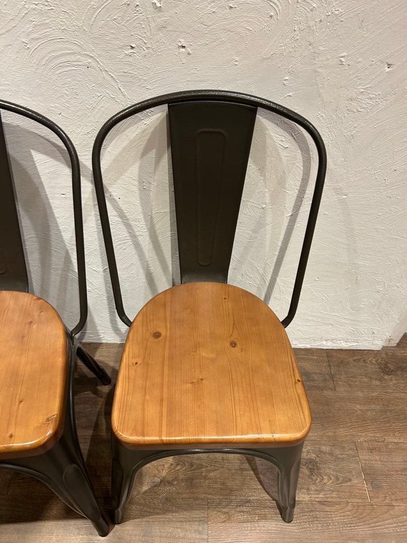 アイアン天然木チェア椅子　インダストリアル 二脚