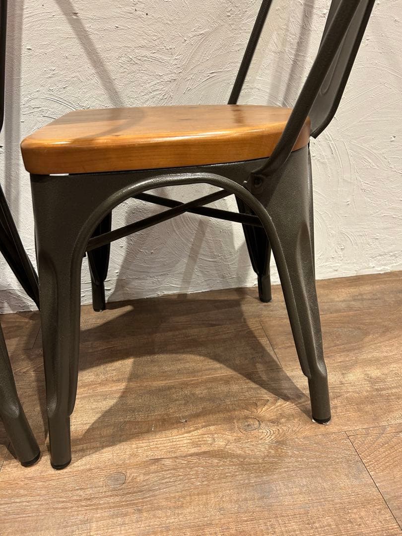 アイアン天然木チェア椅子　インダストリアル 二脚