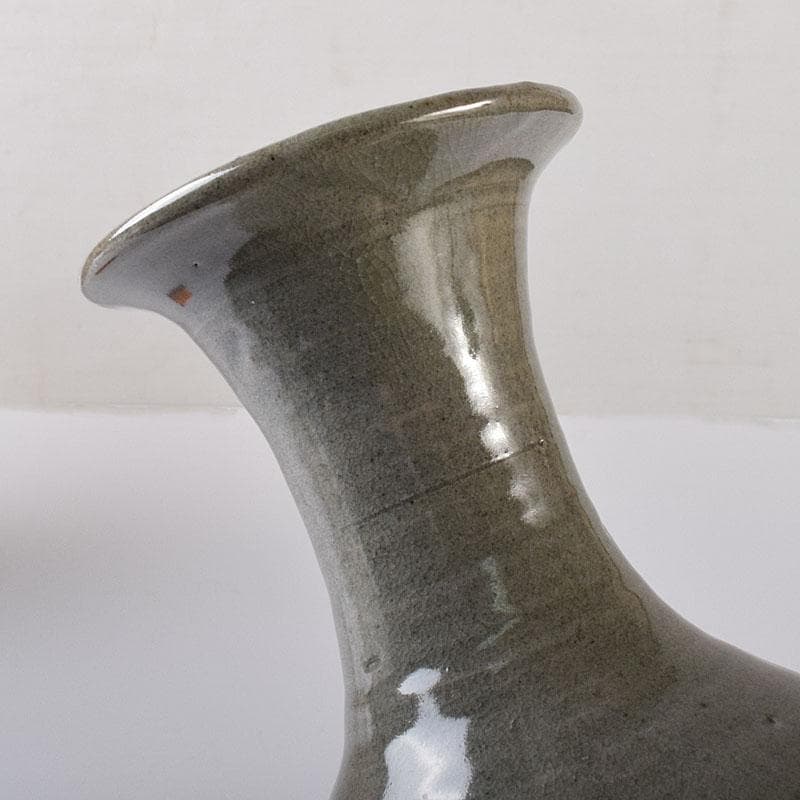 韓国美術　高麗窯　韓萬亀作　高麗青磁象嵌瓶　共箱　C　7557