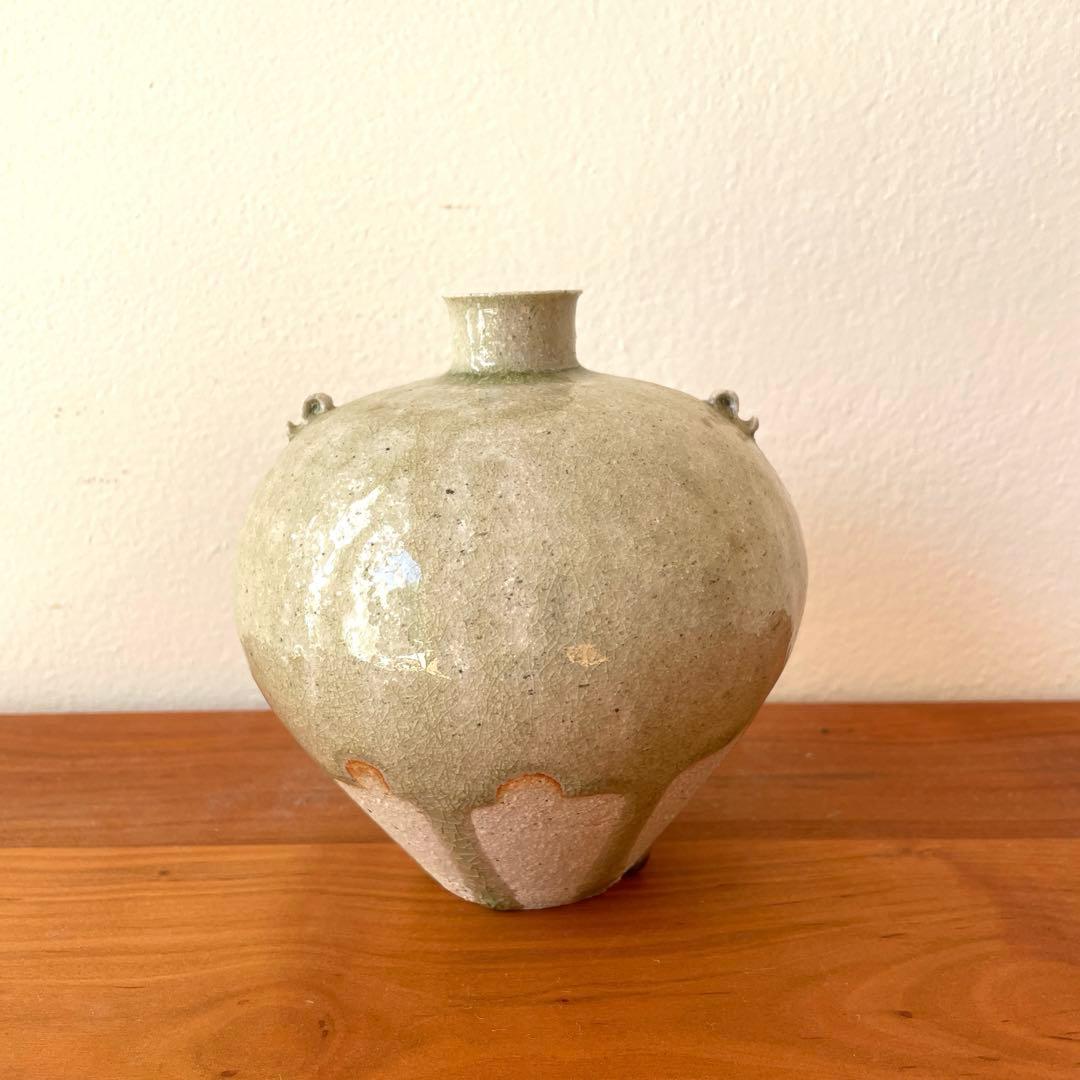 に*に様 光藤佐　耳付壺　緑釉