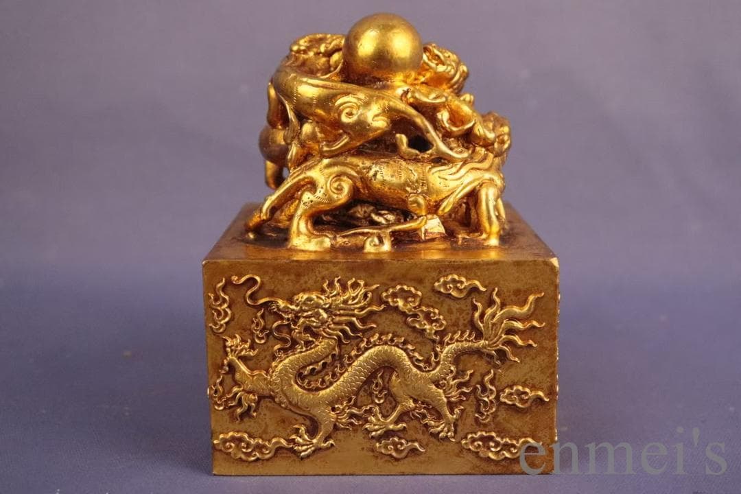 中国古美術 旧蔵鍍金銅印章 鏨刻印鑑 文房具 篆書印 純手作り 在銘 書道用品