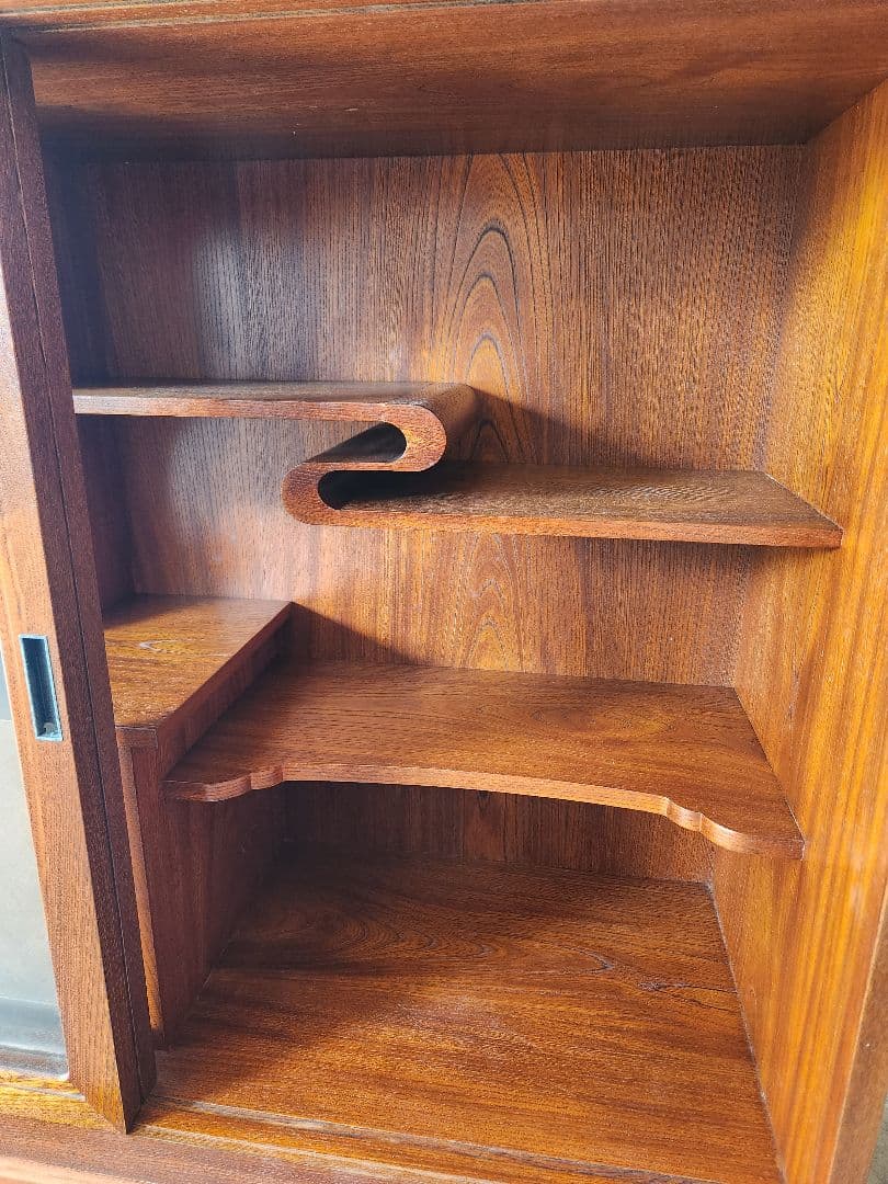 欅　あじろ茶棚　茶箪笥　和風収納棚 ガラス扉付き　アンティーク風昭和レトロ