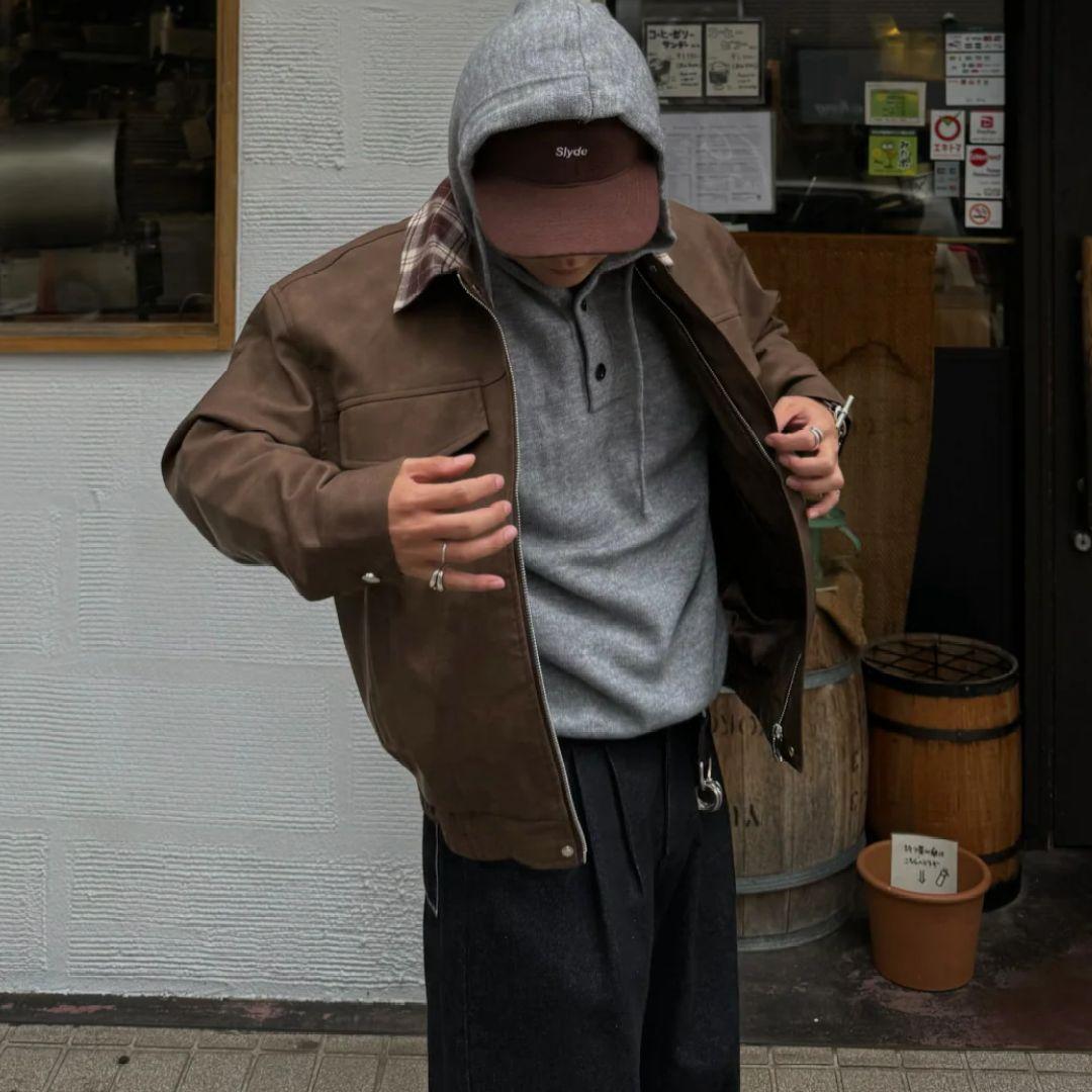 襟チェックレトロジャケット KA5011 - ブラウン / M