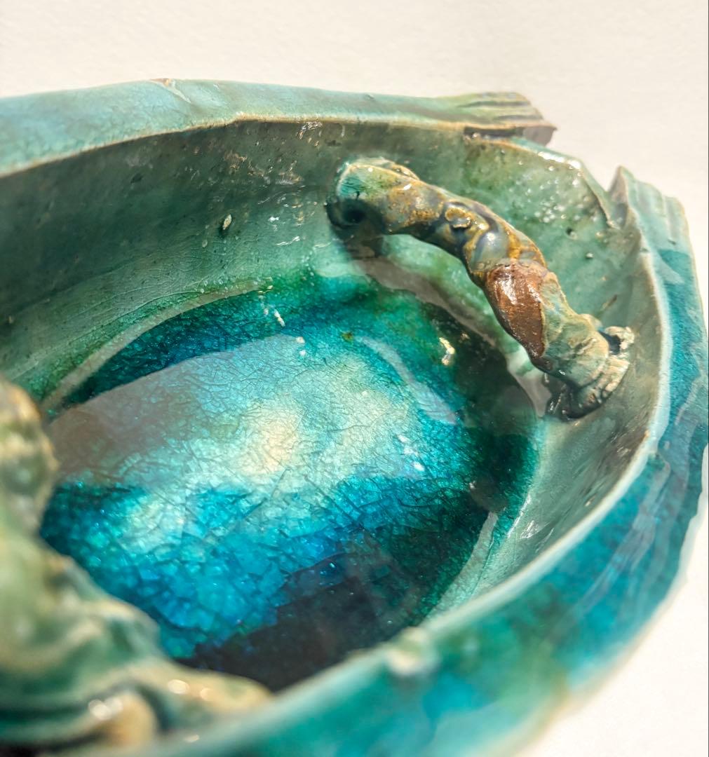 信楽焼 狸庵 舟型 水盤 花生 生け花 花器 舟 船 陶芸