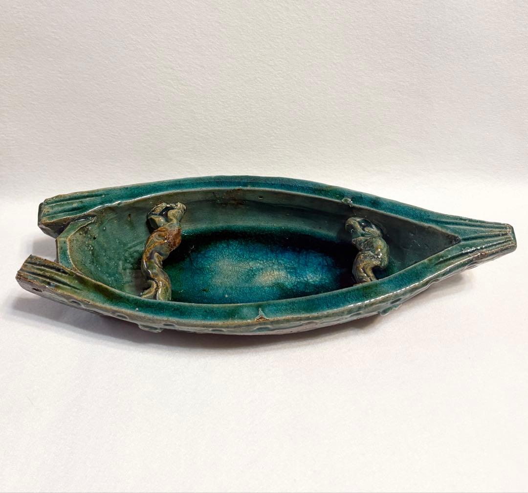 信楽焼 狸庵 舟型 水盤 花生 生け花 花器 舟 船 陶芸