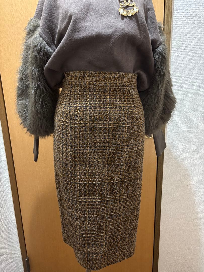 バズ　シャネルブラウンツイードタイトスカート34