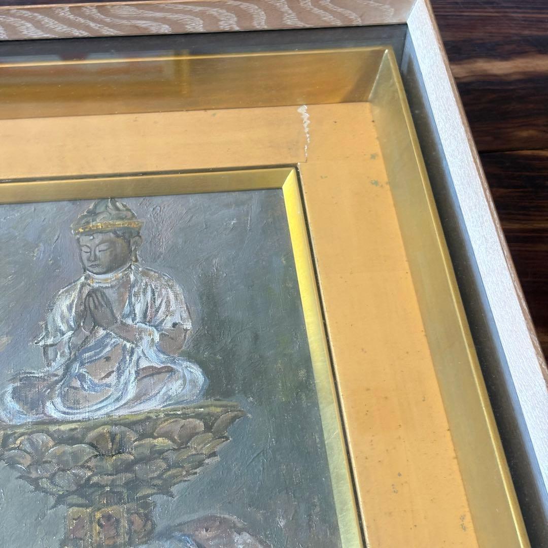 岡本由郎「普賢菩薩像」油彩 額装 仏絵 元光風会員 師:鬼頭鍋三郎 油絵 G
