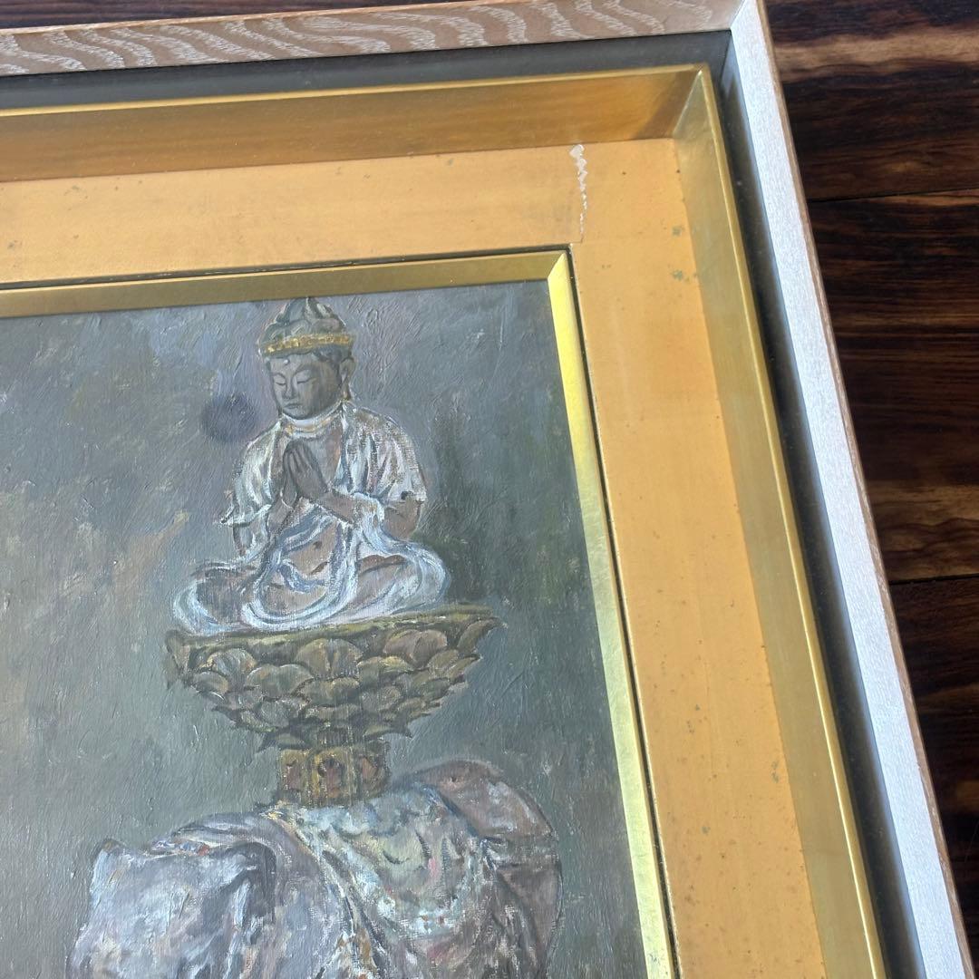 岡本由郎「普賢菩薩像」油彩 額装 仏絵 元光風会員 師:鬼頭鍋三郎 油絵 G