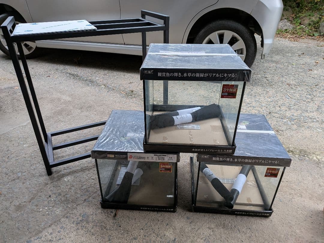 GEX ガラス水槽セット 3個 スタンド付き　新品