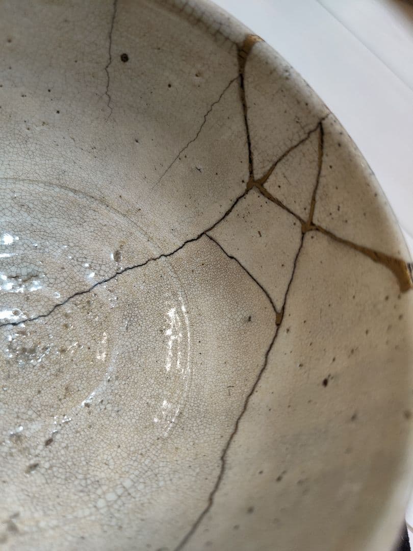 李朝大茶碗 未使用品粉引茶碗 骨董品　金直し