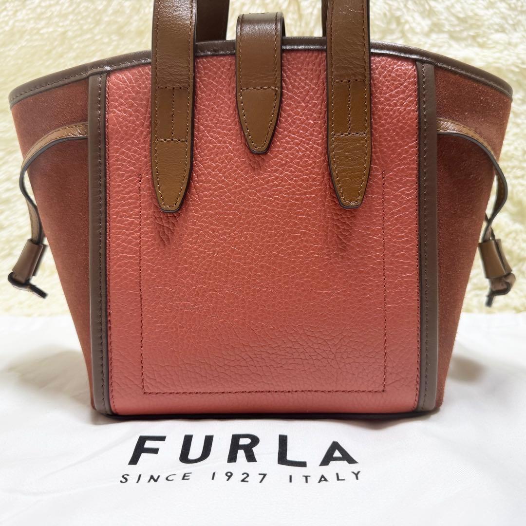 フルラ NET ミニ ショルダーバッグ シボ革 ターンロック ボルドー スエード