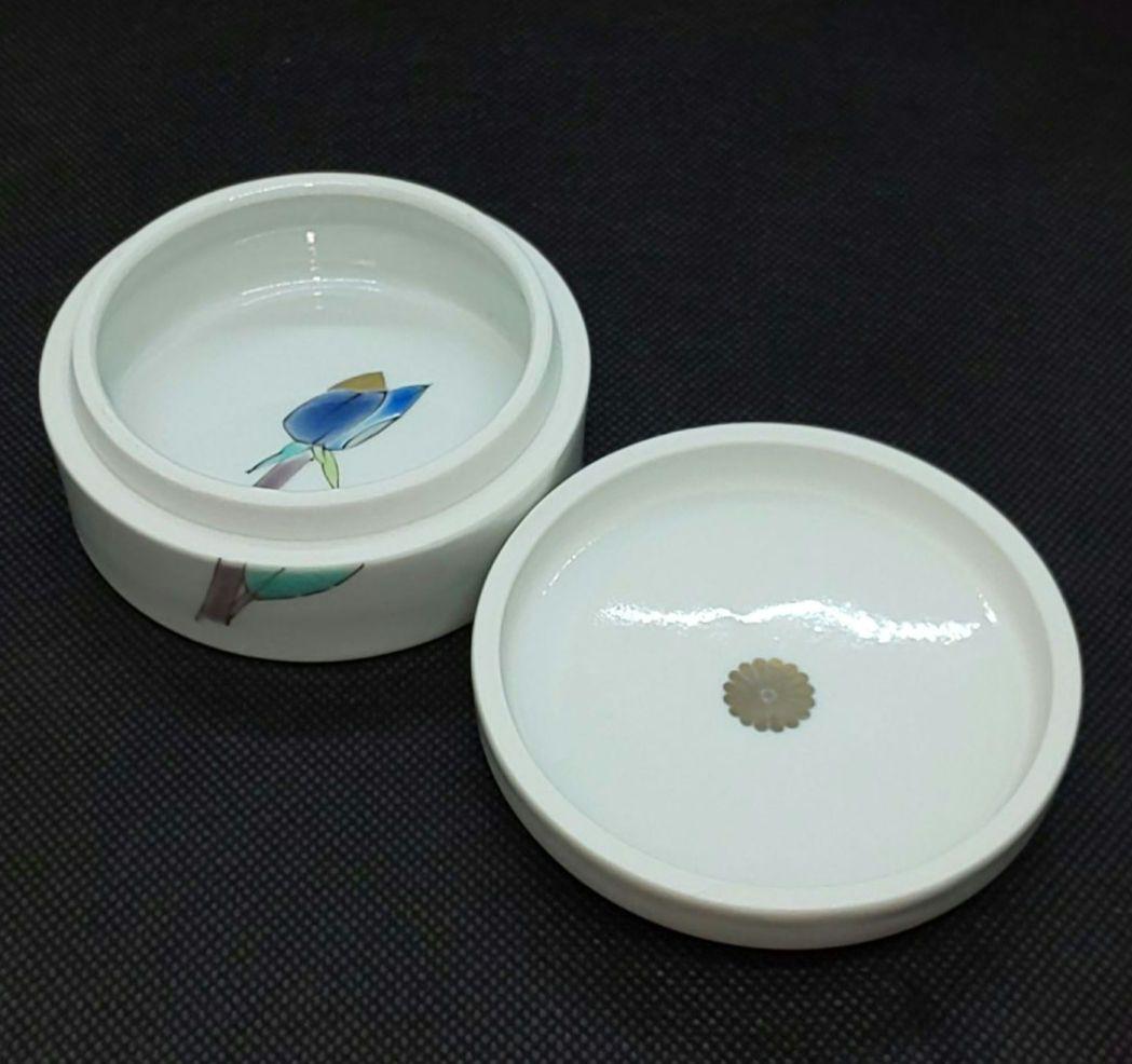 【未使用】山岸大成 九谷焼 色絵薔薇 ボンボニエール 陶箱 小物入れ