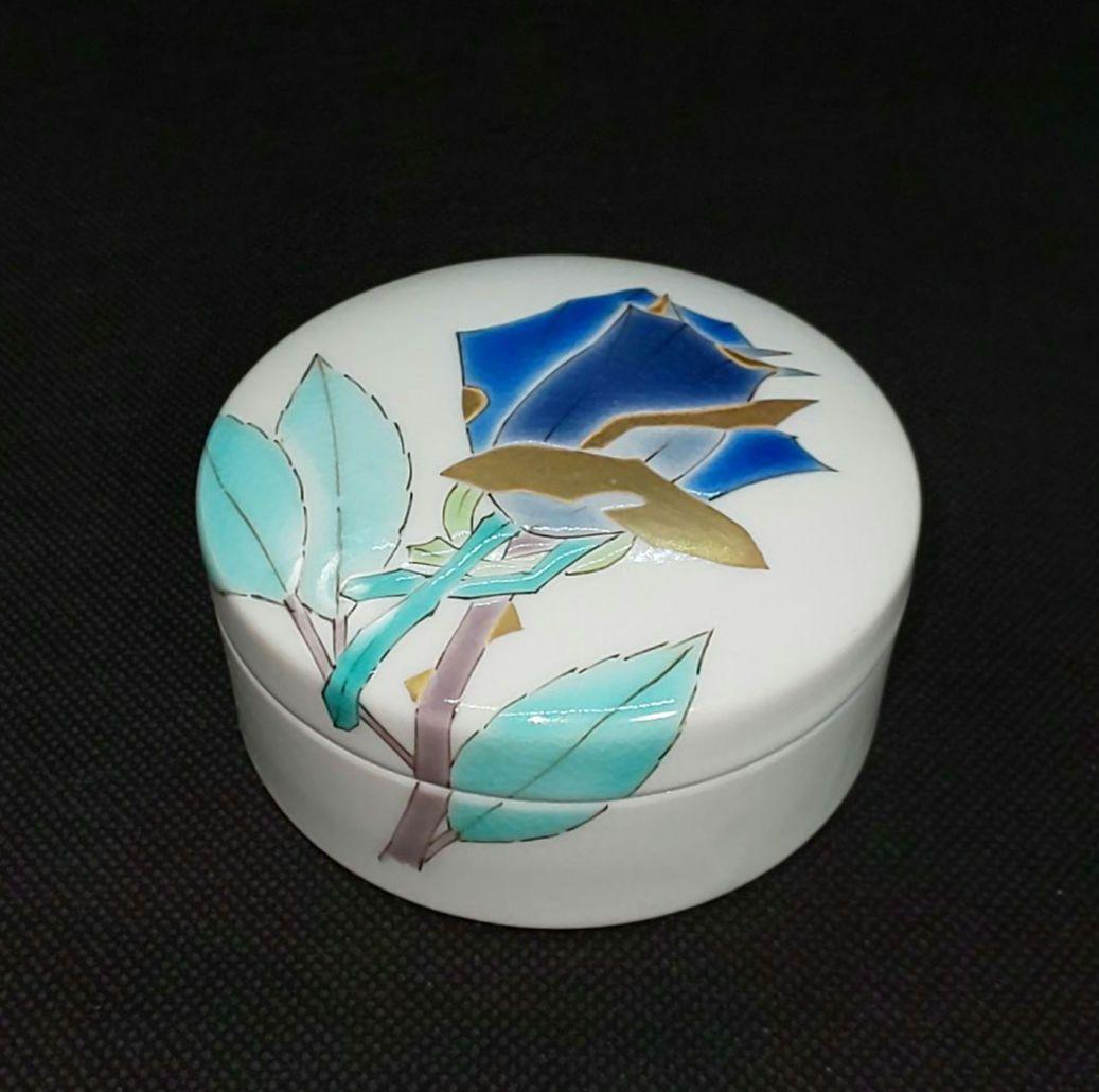 【未使用】山岸大成 九谷焼 色絵薔薇 ボンボニエール 陶箱 小物入れ