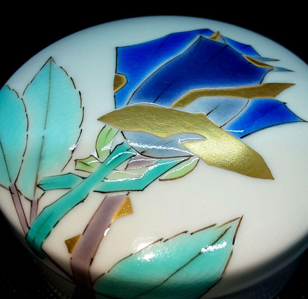 【未使用】山岸大成 九谷焼 色絵薔薇 ボンボニエール 陶箱 小物入れ