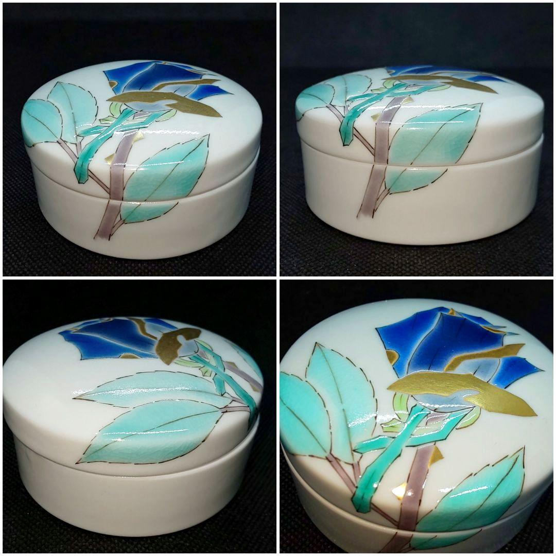 【未使用】山岸大成 九谷焼 色絵薔薇 ボンボニエール 陶箱 小物入れ