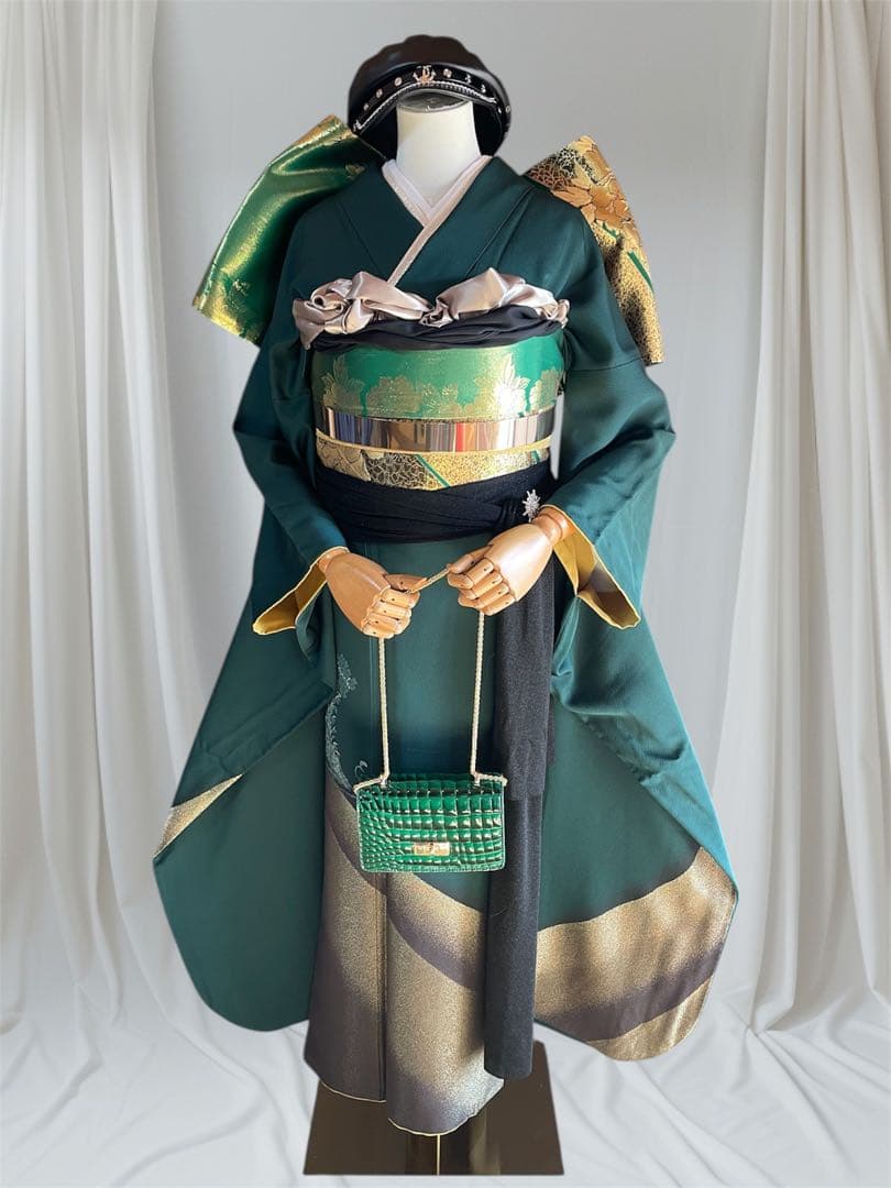 振袖 フルセット 山本寛斎 グリーン 全通帯 リバーシブル