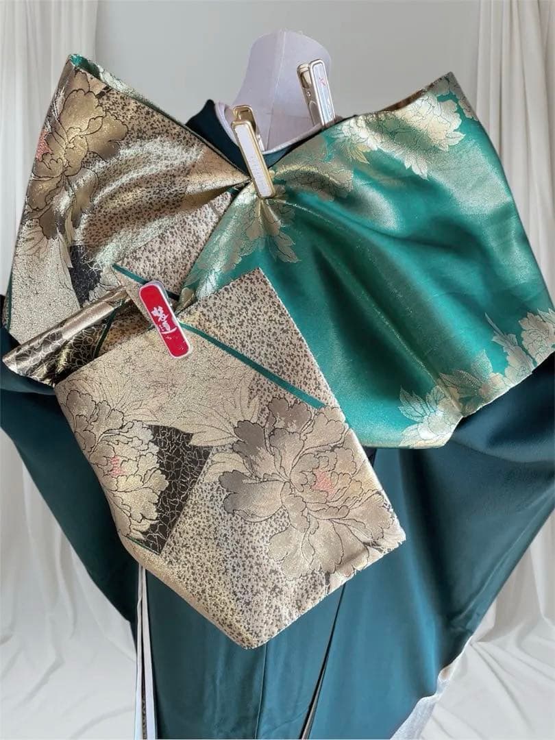 振袖 フルセット 山本寛斎 グリーン 全通帯 リバーシブル