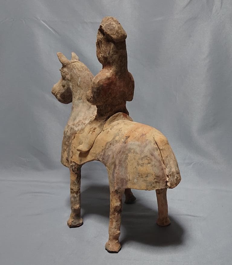 コレクター収集品　東漢時代　加彩　騎馬　陶俑　37cm