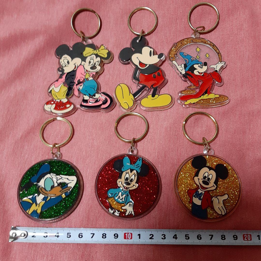 未使用6個ヴィンテージDisney◆ミッキー・ミニー・ドナルドダックキーホルダー