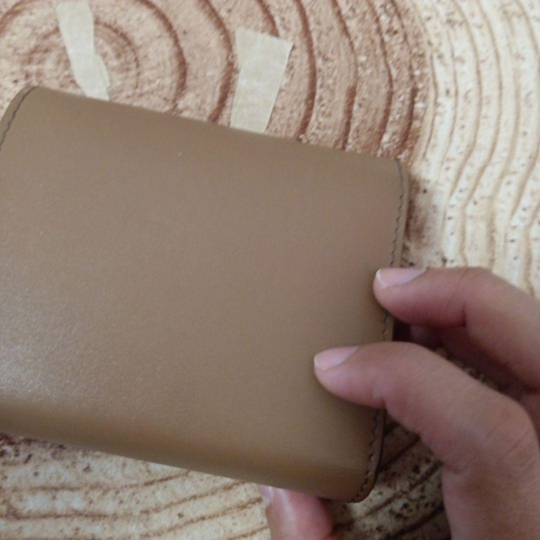 セリーヌベージュ レザー 三つ折り財布 ゴールド金具