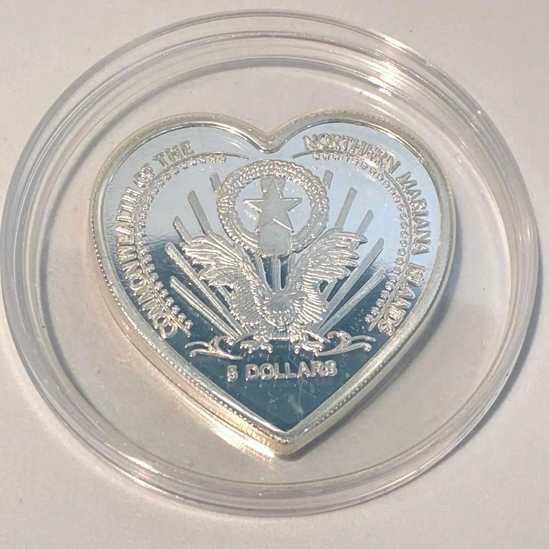 希少 2005年 北マリアナ諸島 エンドレス・ラブ ハート型 記念銀貨 5ドル